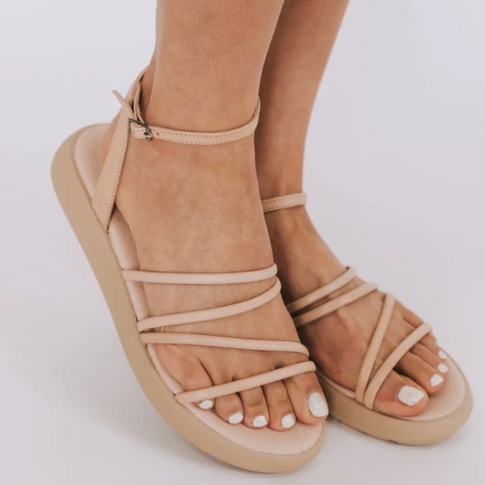 NIB Free People Vivienne Leather Strappy
Platform Sandal Coral Sand Sz 38 (7.5)